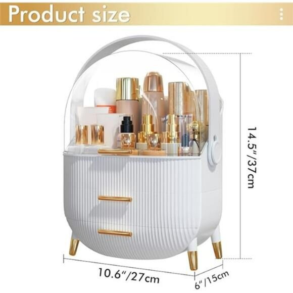 White Makeup Organizer with Lid Skincare Storage Box for Vanity Bathroom - Picture 3 of 7